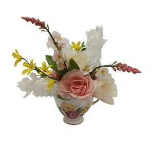 Silk Floral Arrangement POP-IN for your Tea Cup Party Bridal B-day PINK YELLOW